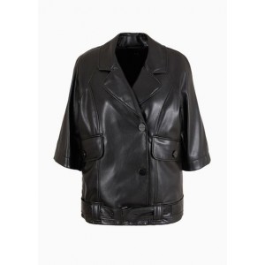 Short-sleeved faux leather jacket