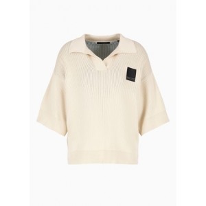 Knitted polo shirt with V-neck and logo