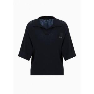 Knitted polo shirt with V-neck and logo
