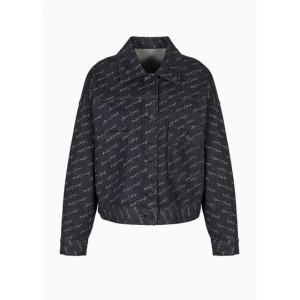 Cotton denim jacket with allover signature print