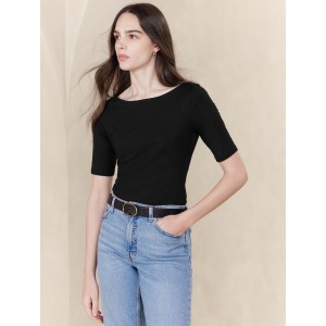 Soft Stretch Elbow-Sleeve Top