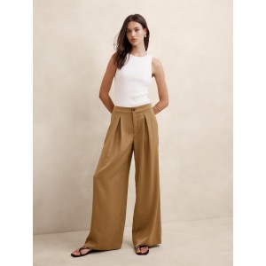 Silky Pleated Wide-Leg Pant