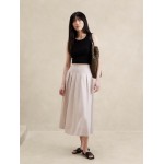 Linen-Blend Pleated Midi Skirt