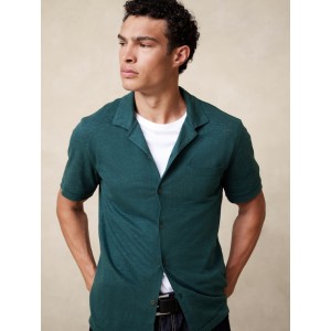 Linen-Blend Button-Down Polo