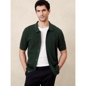 Mesh Button-Front Sweater Polo