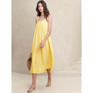 Linen-Blend Drapey Midi Dress