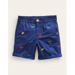 Smart Roll-up Shorts - Dinosaur Embroidery Navy