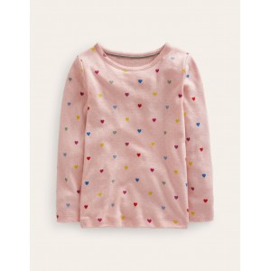 Long Sleeve Pointelle Top - Provence Pink Hearts
