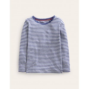 Long Sleeve Pointelle Top - Starboard Blue/Ivory