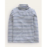 Roll Neck Supersoft T-shirt - Navy/Ivory