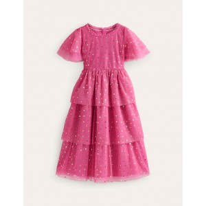 Foil Star Tulle Dress - Sweet William Pink