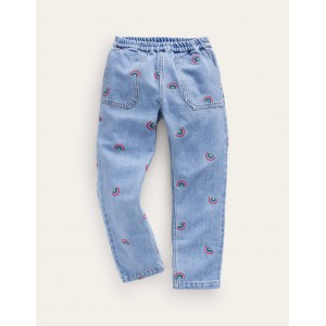 Denim Pull-on Jean - Scattered Rainbow Embroidery