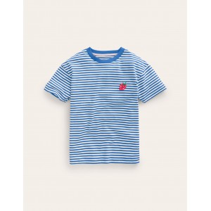 Embroidered Logo T-Shirt - Blue Heron/Ivory Strawberry