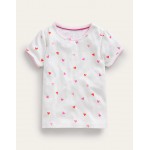 Short-sleeved Pointelle Top - Ivory Hearts