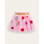 Tulle Applique Skirt - Pink Hearts