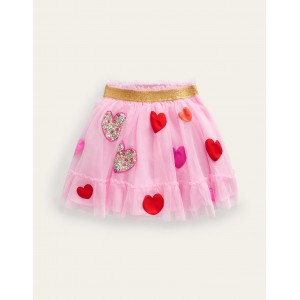 Tulle Applique Skirt - Pink Hearts