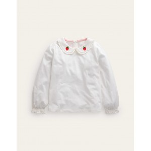 Collared Jersey Top - Ivory Strawberry