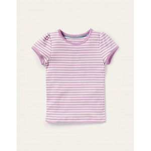 Short-sleeved Pointelle Top - Lilac Purple/Ivory