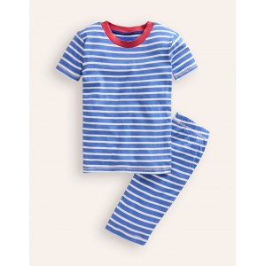 Striped Short John Pajamas - Wisteria Blue/Ivory