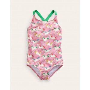 Cross-back Printed Swimsuit - Formica Pink Unicorns