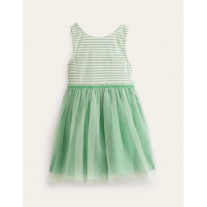 Jersey Tulle Mix Dress - Pistachio Green / Ivory Stripe