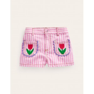 Patch Pocket Shorts - Pink / Ivory Stripe Tulip