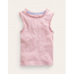 Ribbed Lace Trim Vest - French Pink