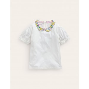 Short-sleeved Collared Top - Ivory Floral