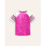 Short Sleeve Raglan T-shirt - Penelope Pink/ Rainbow Stripe