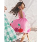 Jersey Tulle Applique Dress - Pink Cherries