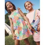 Frill Sleeve Jersey Dress - Multi Rainbow Daisies