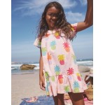 Frill Neck Woven Dress - Blooming pink Pineapples