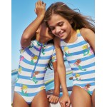 Cross-back Printed Swimsuit - Surf Blue Mermaid Stripe