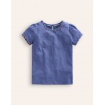 Ali Puff Sleeve Pom T-Shirt - Soft Starboard Blue