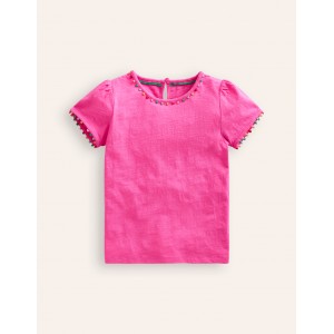 Ali Puff Sleeve Pom T-Shirt - Strawberry Pink