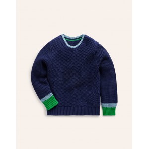 Chunky Cotton Sweater - College Navy