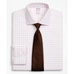 Stretch Madison Relaxed-Fit Dress Shirt, Non-Iron Twill English Collar Grid Check