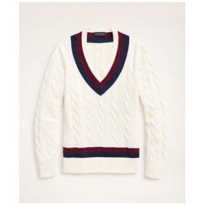 Vintage-Inspired Tennis V-Neck Sweater in Supima Cotton