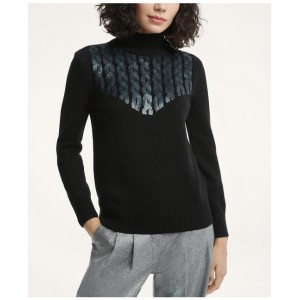 Merino Wool Sequin Mock Neck Buttoned Sweater
