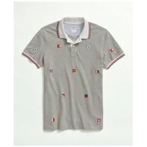 Cotton Slim-Fit Embroidered Nautical Flag Polo Shirt