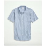Washed Cotton Seersucker Button-Down Collar, Stripe Short-Sleeve Sport Shirt