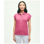 Linen-Cotton Blend Cap-Sleeve Polo Shirt