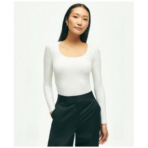 Long Sleeve Jersey Ribbed Scoop Neck Top