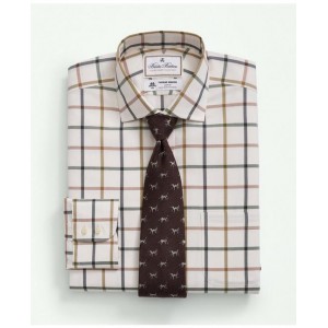 Brooks Brothers X Thomas Mason Cotton Twill Londoner Collar, Windowpane Dress Shirt