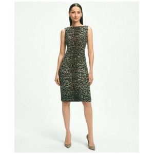 Wool Blend Leopard Print Sheath Dress