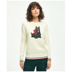 Merino Wool-Cashmere Crewneck Scottie Dog Sweater