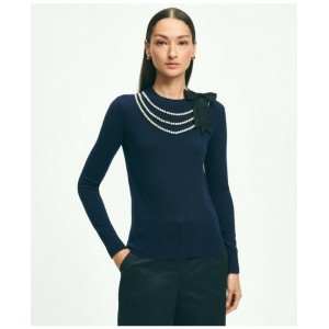 Merino Wool-Cashmere Faux-Pearl Necklace Sweater