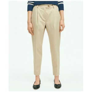 Cotton Canvas Tapered Pleat Pants