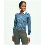 Fitted Stretch Cotton Sateen Dress Shirt with Contrast Collar & Cuffs