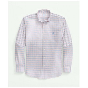 Stretch Cotton Non-Iron Oxford Polo Button Down Collar, Double Windowpane Shirt